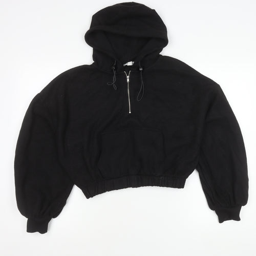 Topshop Women’s Black Hoodie Medium Pullover 1/2 Zip Long Sleeve