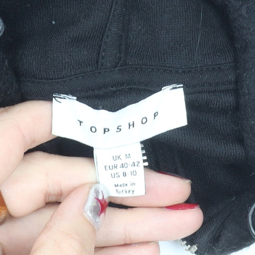 Topshop Women’s Black Hoodie Medium Pullover 1/2 Zip Long Sleeve