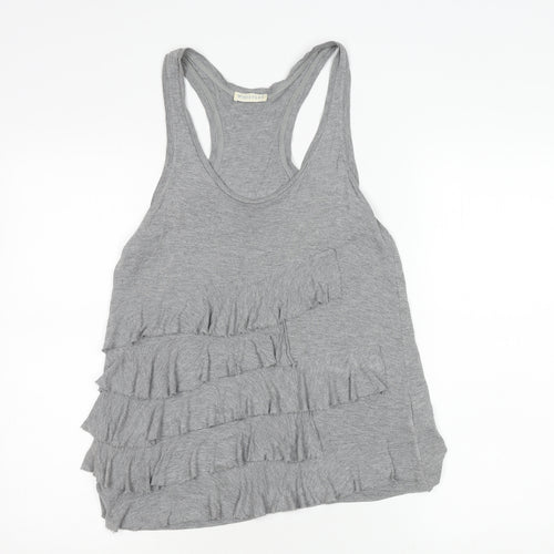 Whistles Women Grey Viscose Ruffle Tank Top Size S Racerback