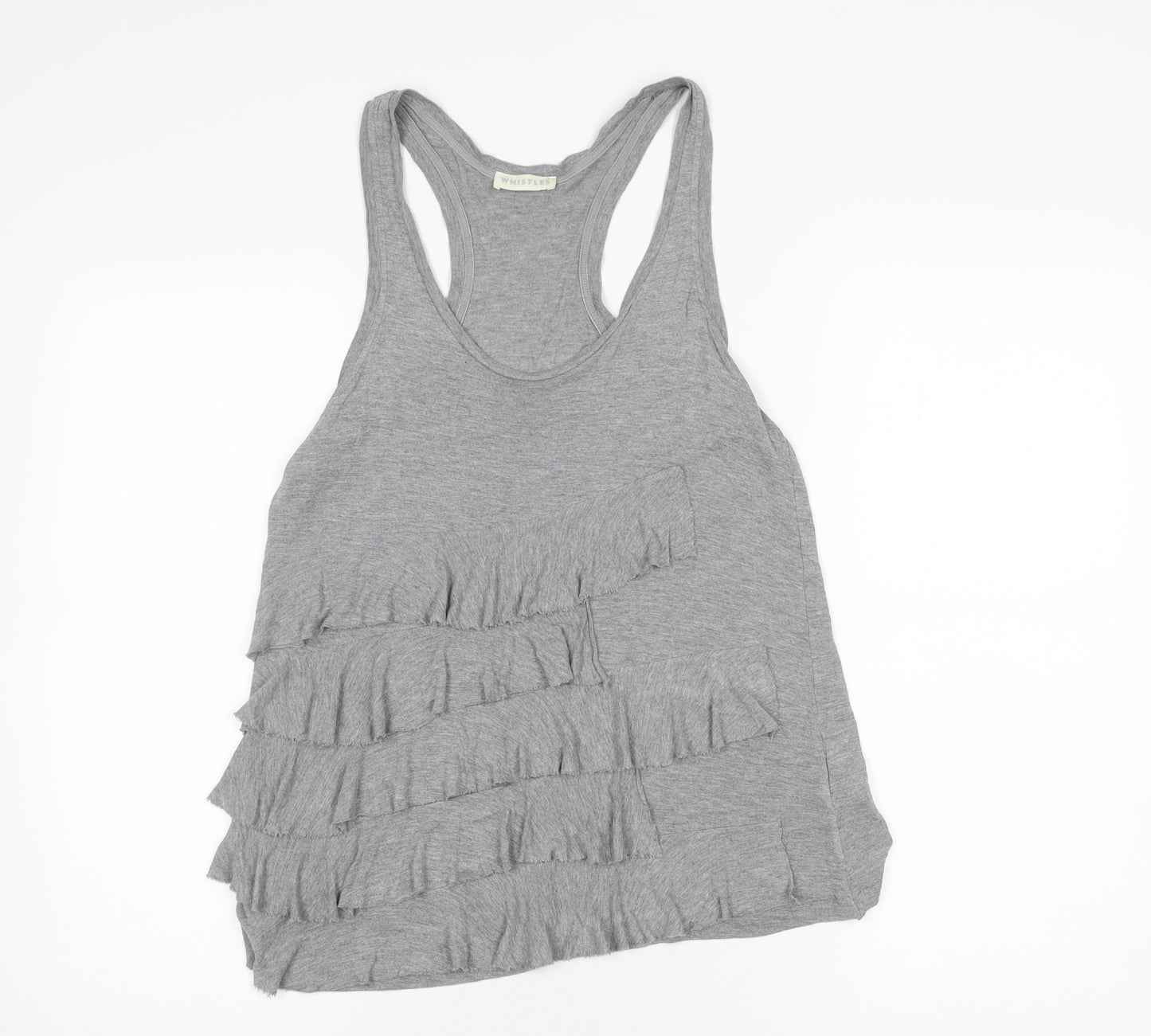Whistles Women Grey Viscose Ruffle Tank Top Size S Racerback