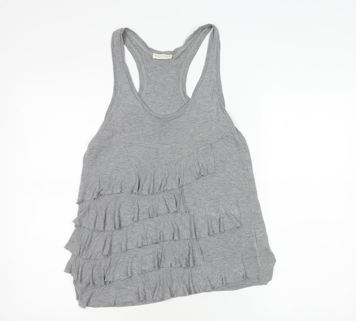 Whistles Women Grey Viscose Ruffle Tank Top Size S Racerback