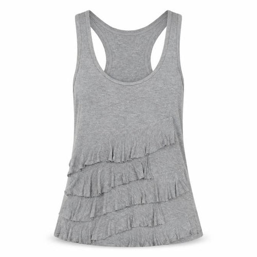 Whistles Women Grey Viscose Ruffle Tank Top Size S Racerback