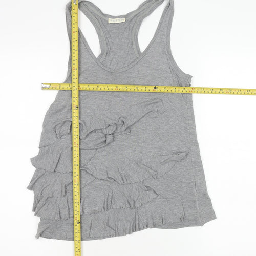 Whistles Women Grey Viscose Ruffle Tank Top Size S Racerback