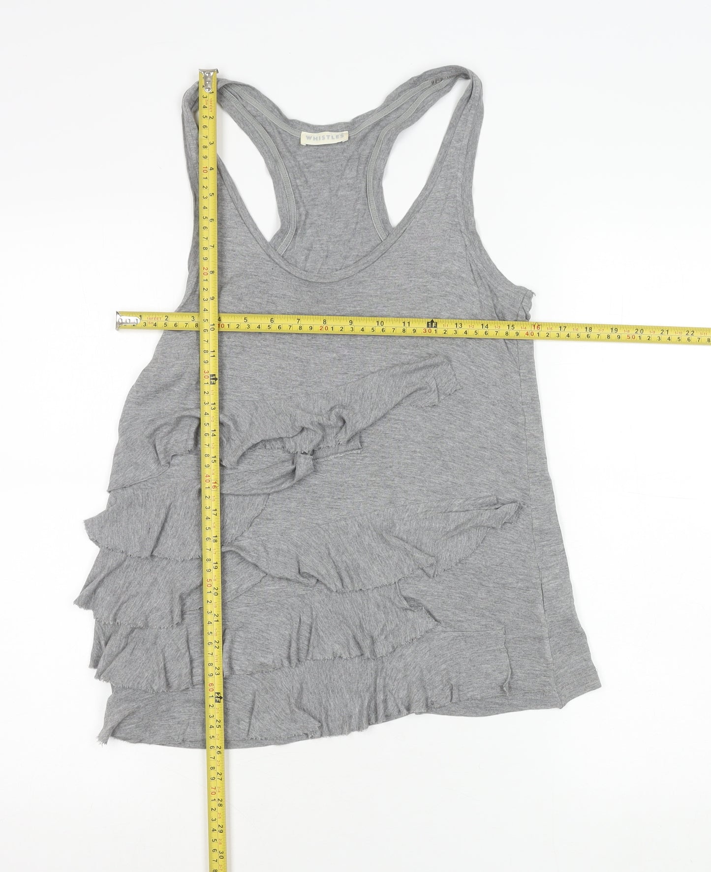 Whistles Women Grey Viscose Ruffle Tank Top Size S Racerback