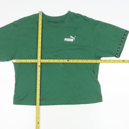 Puma Womens Green Cropped T-Shirt Size S Crew Neck Logo Casual Top