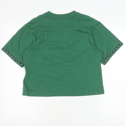 Puma Womens Green Cropped T-Shirt Size S Crew Neck Logo Casual Top