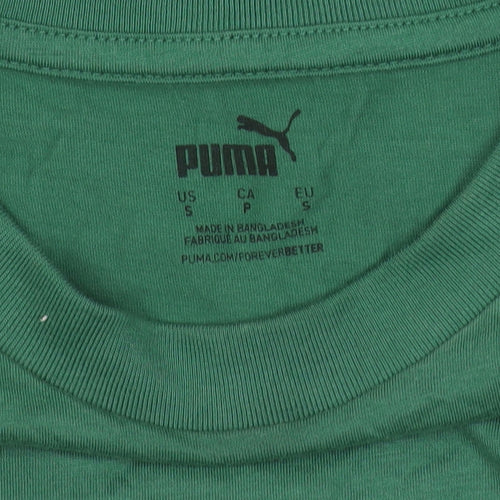 Puma Womens Green Cropped T-Shirt Size S Crew Neck Logo Casual Top