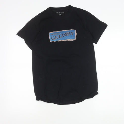 Night Addict Womens Black XS Graphic Getaway T-Shirt Casual