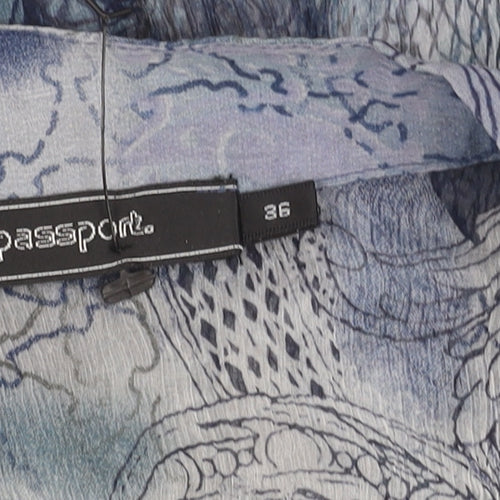 Passport Womens Blue Sheer Tunic Blouse Size 8 Long Sleeve V-Neck