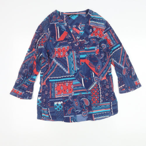 Isle Collection Womens Multicoloured Cotton Paisley Tunic Blouse 3/4 Sleeve Size 14