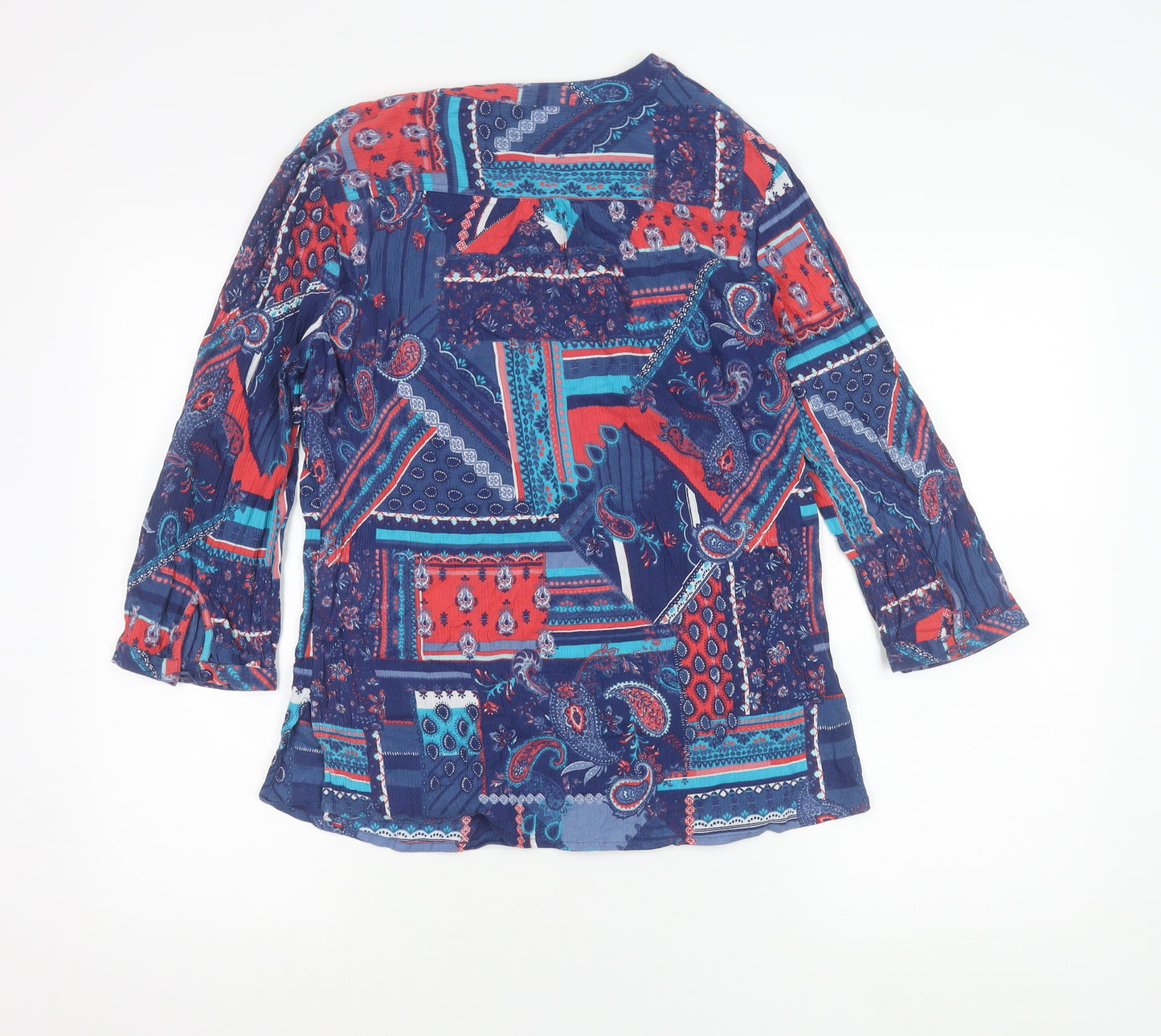 Isle Collection Womens Multicoloured Cotton Paisley Tunic Blouse 3/4 Sleeve Size 14