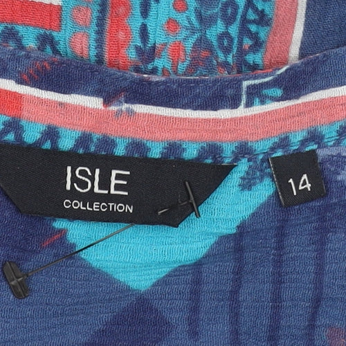 Isle Collection Womens Multicoloured Cotton Paisley Tunic Blouse 3/4 Sleeve Size 14