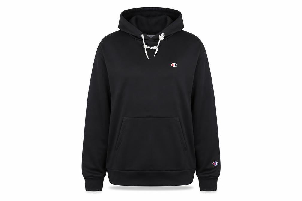 Front view of Champion Women's Black Pullover Hoodie L Logo Sportswear