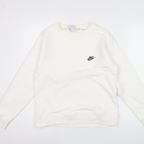 Nike Women White Small Crew Neck Sweatshirt Logo Long Sleeve
