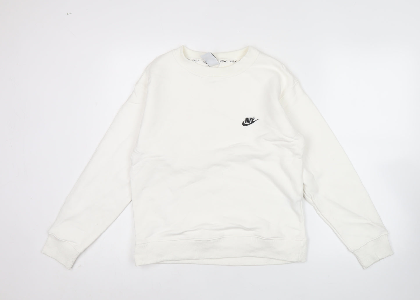 Nike Women White Small Crew Neck Sweatshirt Logo Long Sleeve