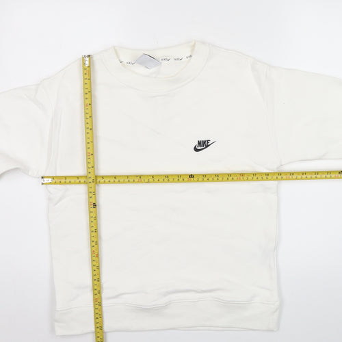 Nike Women White Small Crew Neck Sweatshirt Logo Long Sleeve