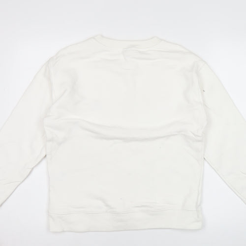 Nike Women White Small Crew Neck Sweatshirt Logo Long Sleeve