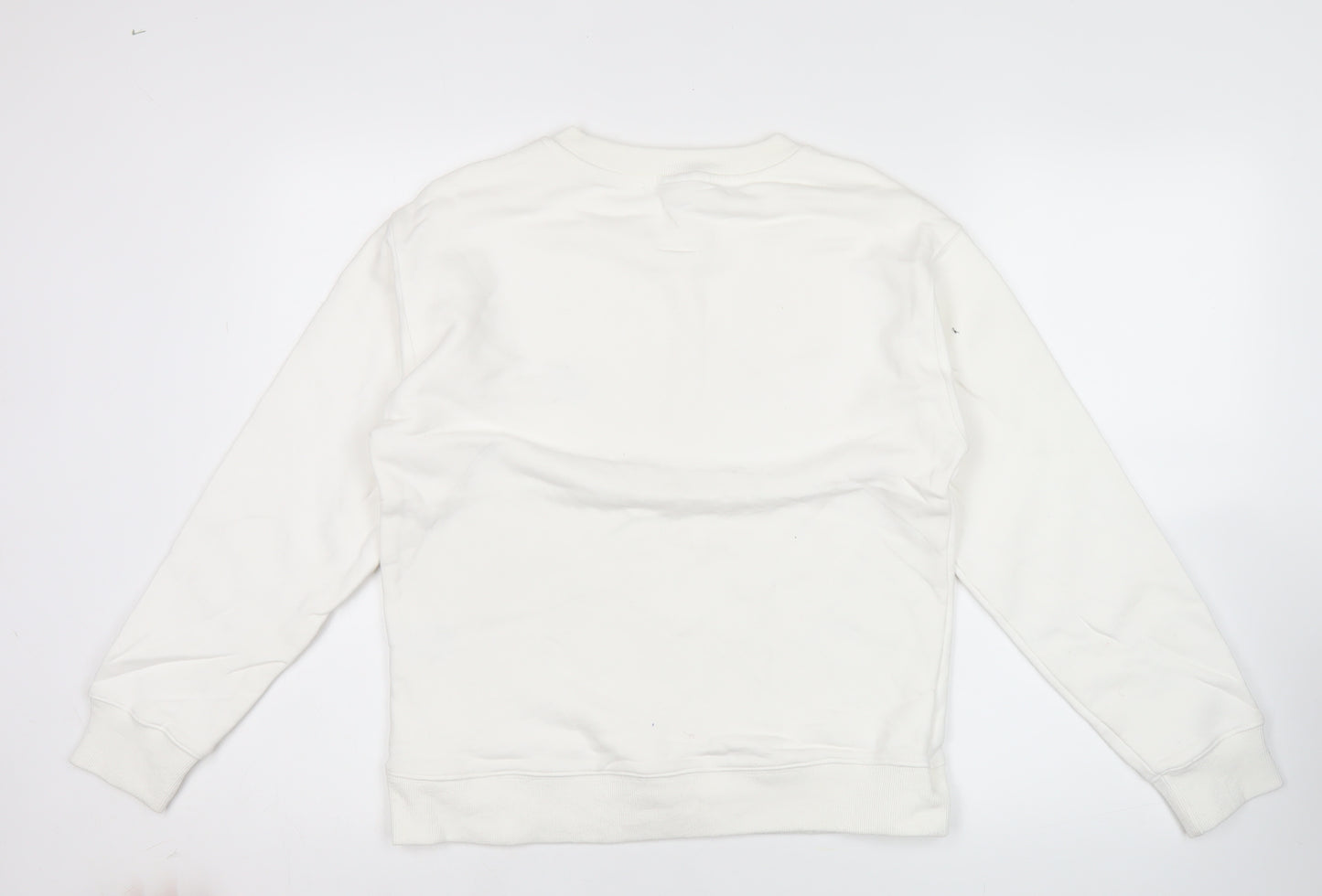 Nike Women White Small Crew Neck Sweatshirt Logo Long Sleeve