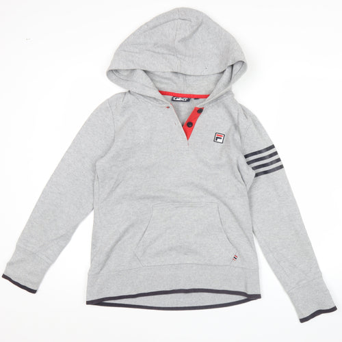 Fila Mens Grey Henley Hoodie Size M Hooded Sweatshirt Logo Sports