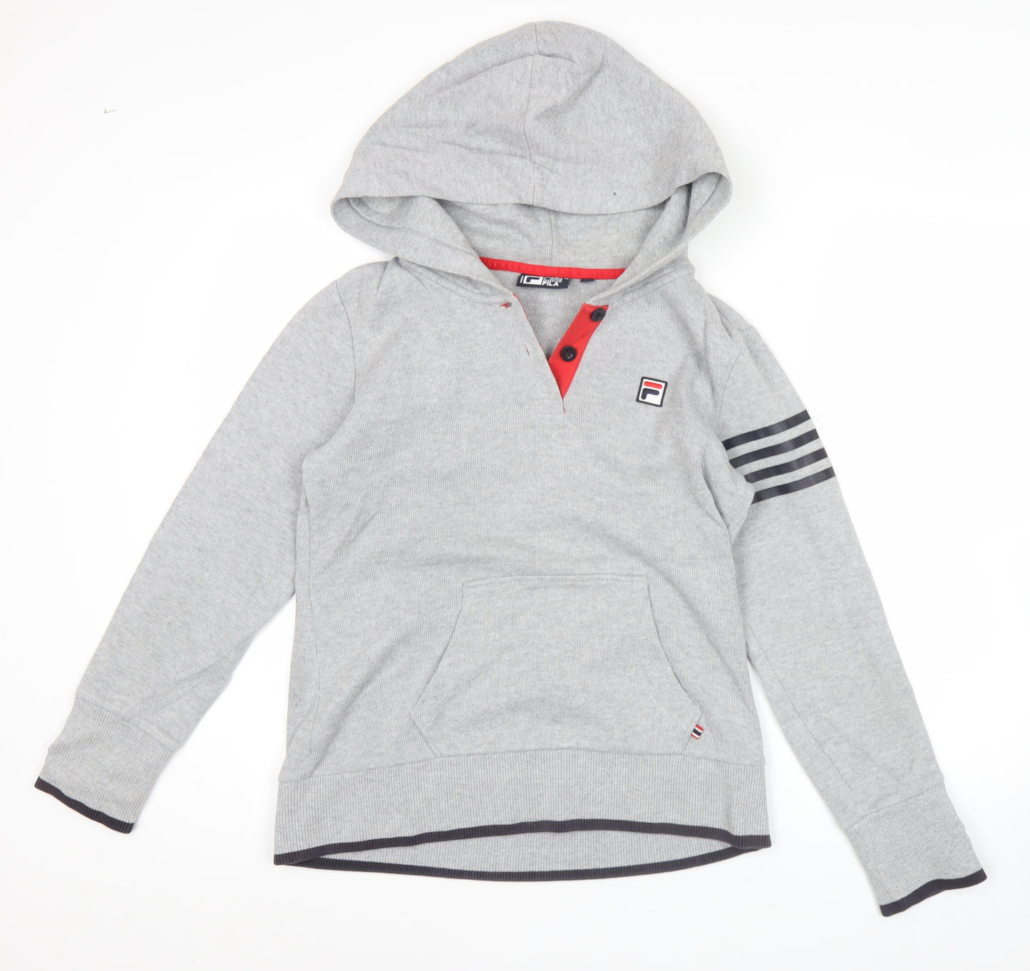 Fila Mens Grey Henley Hoodie Size M Hooded Sweatshirt Logo Sports
