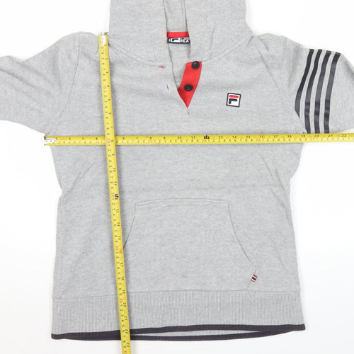 Fila Mens Grey Henley Hoodie Size M Hooded Sweatshirt Logo Sports