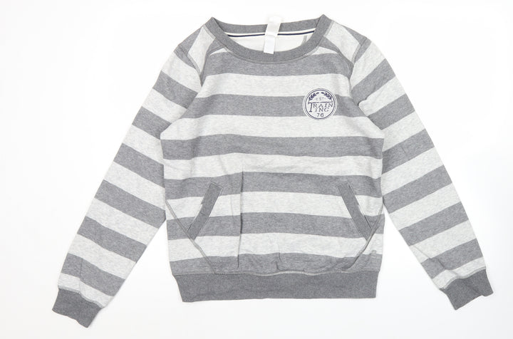 Domyos Men’s Grey Striped Sweatshirt M Regular Fit Pullover