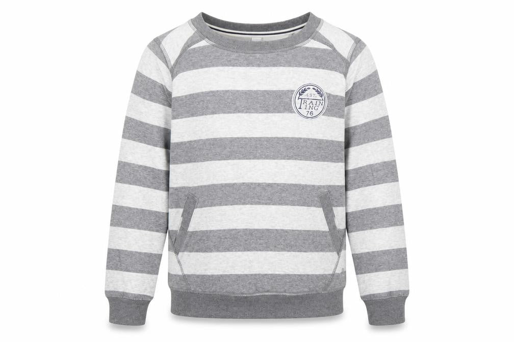 Front view of Domyos Men’s Grey Striped Sweatshirt M Regular Fit Pullover