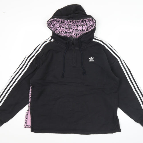 Adidas Womens Black Hoodie UK 8 Pullover Cotton 1/2 Zip Logo