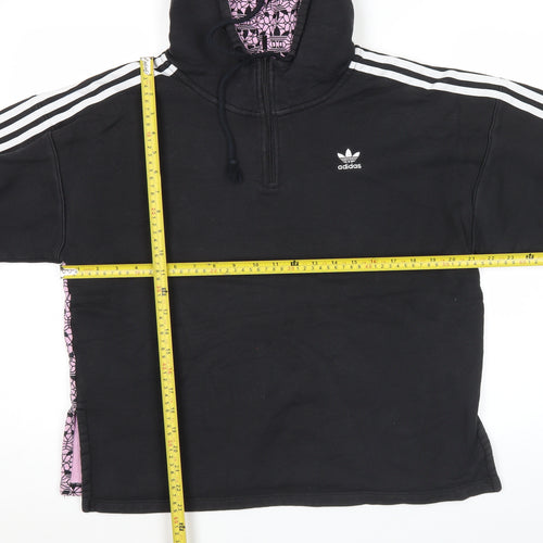 Adidas Womens Black Hoodie UK 8 Pullover Cotton 1/2 Zip Logo