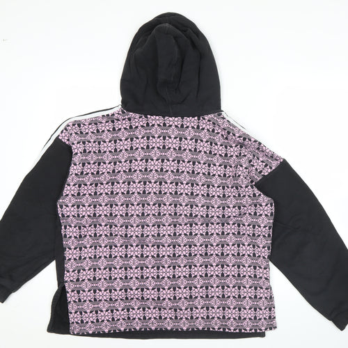 Adidas Womens Black Hoodie UK 8 Pullover Cotton 1/2 Zip Logo