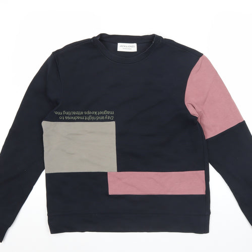 Jack & Jones Men’s Black Colourblock Sweatshirt XS Crew Neck