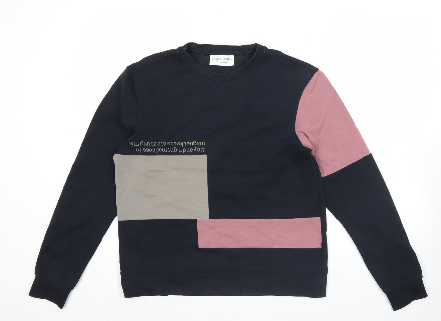 Jack & Jones Men’s Black Colourblock Sweatshirt XS Crew Neck