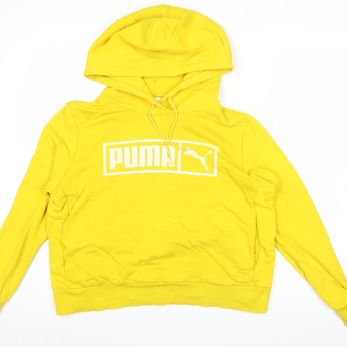 Puma Womens Yellow Hoodie Small Cotton Blend Pullover Logo Sportswear