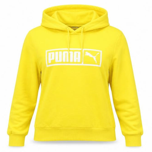 Puma Womens Yellow Hoodie Small Cotton Blend Pullover Logo Sportswear