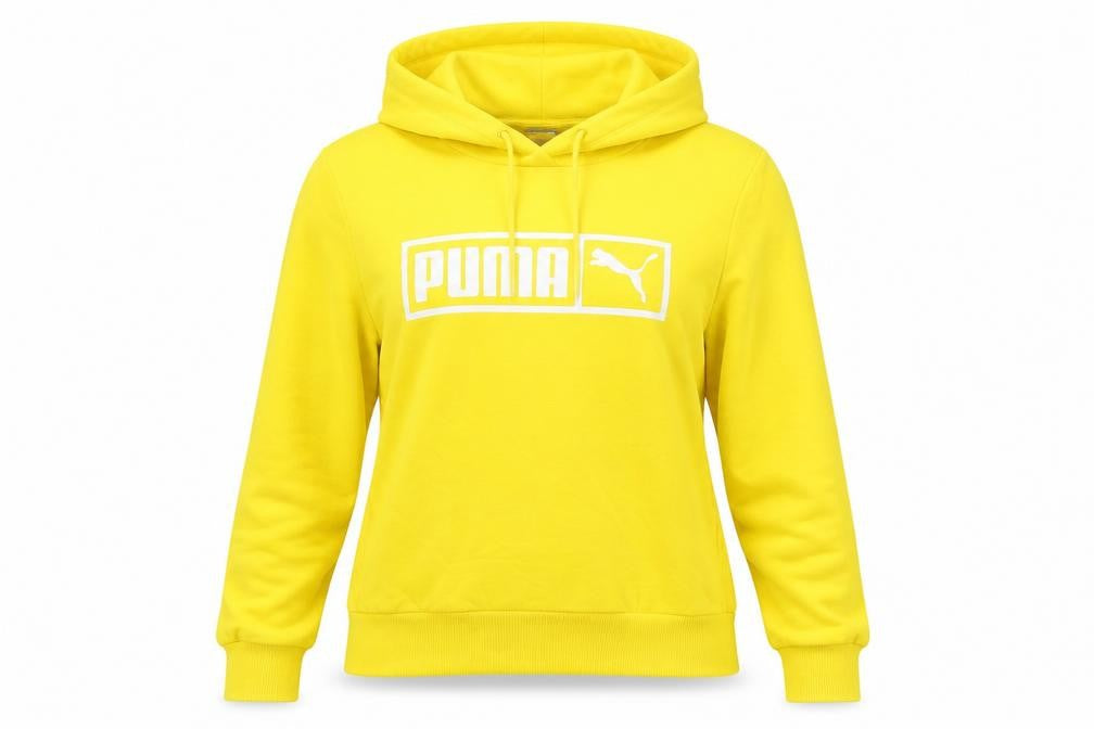 Puma Womens Yellow Hoodie Small Cotton Blend Pullover Logo Sportswear