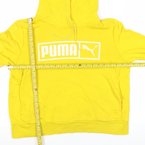 Puma Womens Yellow Hoodie Small Cotton Blend Pullover Logo Sportswear