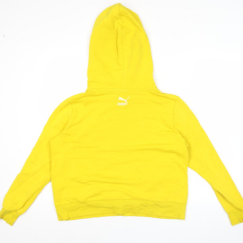 Puma Womens Yellow Hoodie Small Cotton Blend Pullover Logo Sportswear