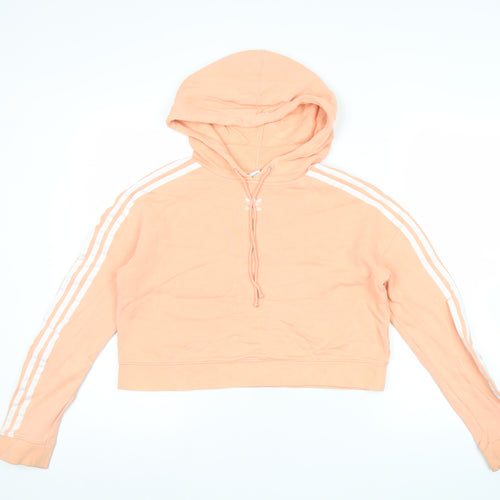 Adidas Womens Pink Cropped Pullover Hoodie Size 6 Cotton Casual
