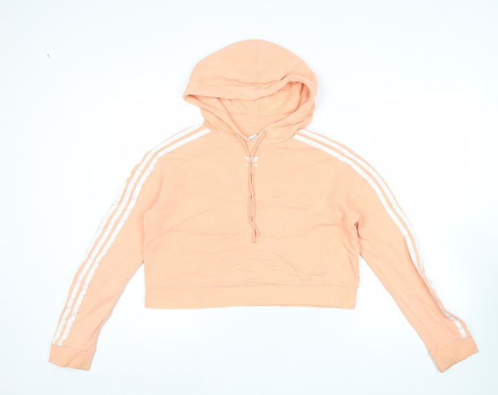 Adidas Womens Pink Cropped Pullover Hoodie Size 6 Cotton Casual
