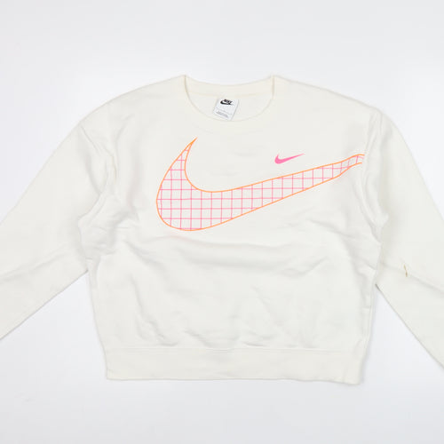 Nike Women’s White Graphic Logo Sweatshirt Size L Cotton Blend