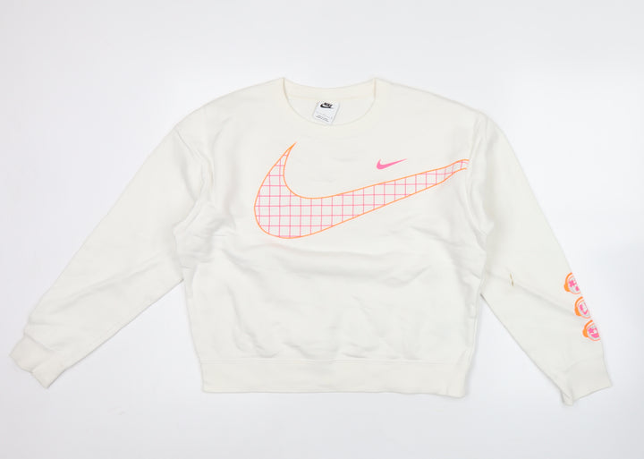 Nike Women’s White Graphic Logo Sweatshirt Size L Cotton Blend