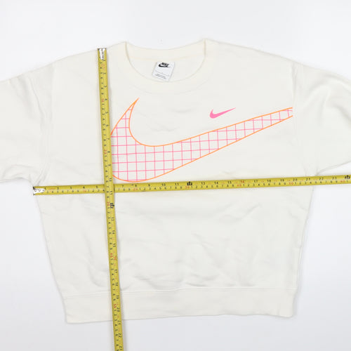 Nike Women’s White Graphic Logo Sweatshirt Size L Cotton Blend