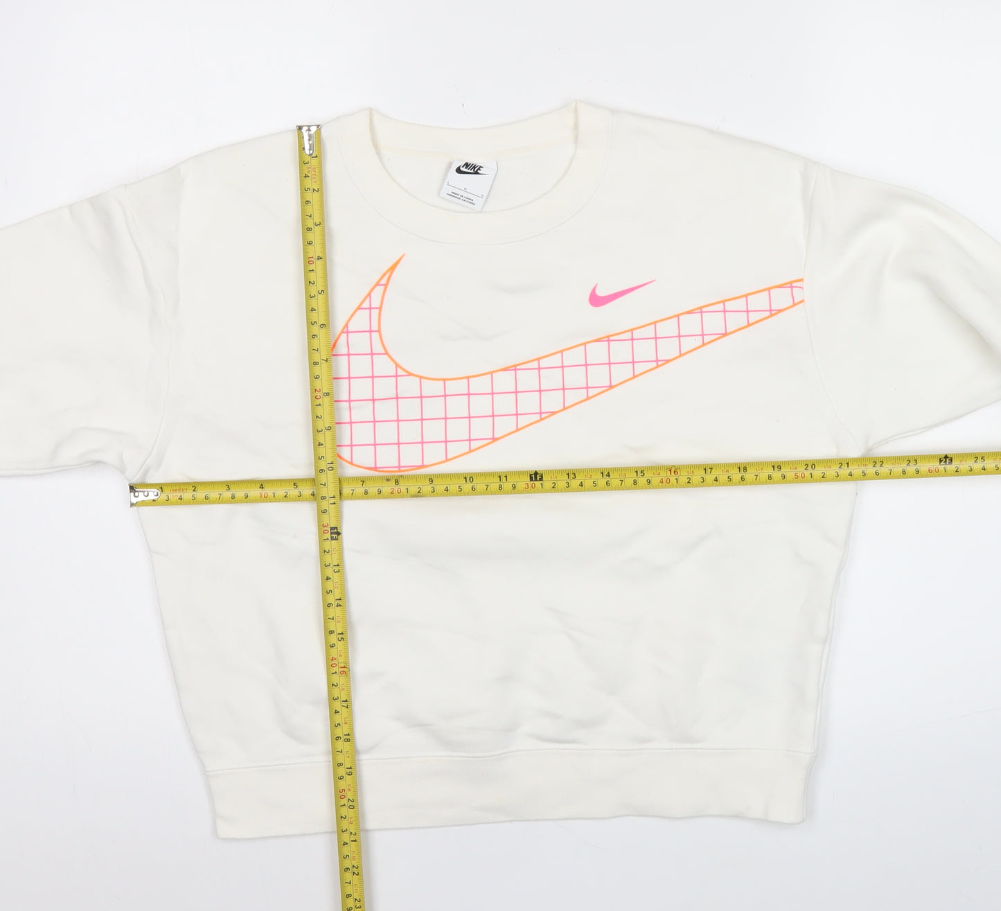 Nike Women’s White Graphic Logo Sweatshirt Size L Cotton Blend