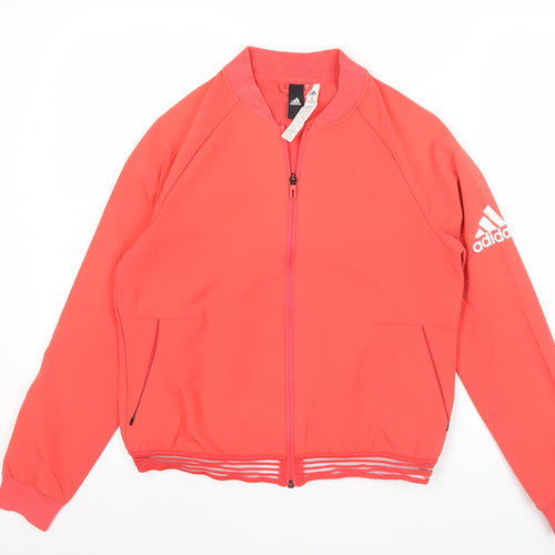 Adidas Womens Red Track Jacket M Full Zip Lightweight Sportswear