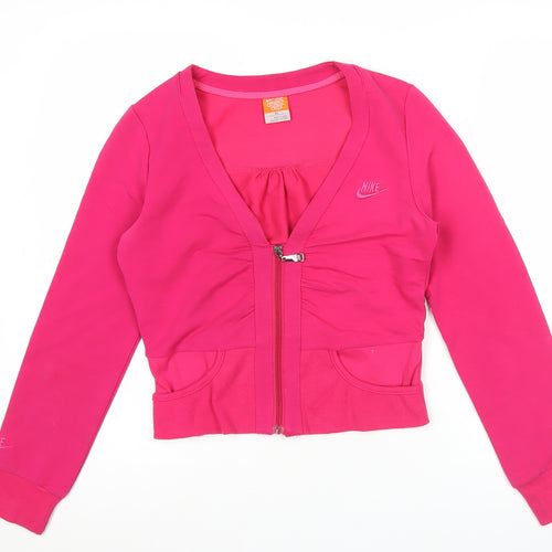Nike Womens Pink XL Cropped Full Zip Cotton Activewear Jacket