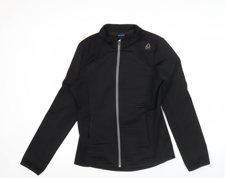 Reebok Womens Black Size 12 Track Jacket Slim Fit Full Zip
