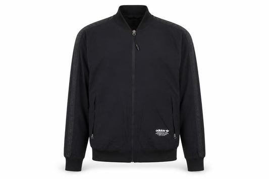 Front view of Adidas men’s black xs nmd track jacket full zip nylon sportswear