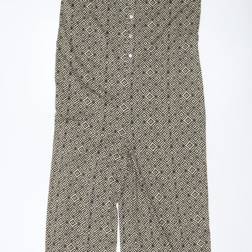 Parfois Women Beige Black Geometric Sleeveless Jumpsuit XS Wide-Leg