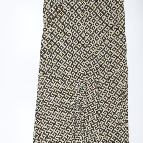 Parfois Women Beige Black Geometric Sleeveless Jumpsuit XS Wide-Leg