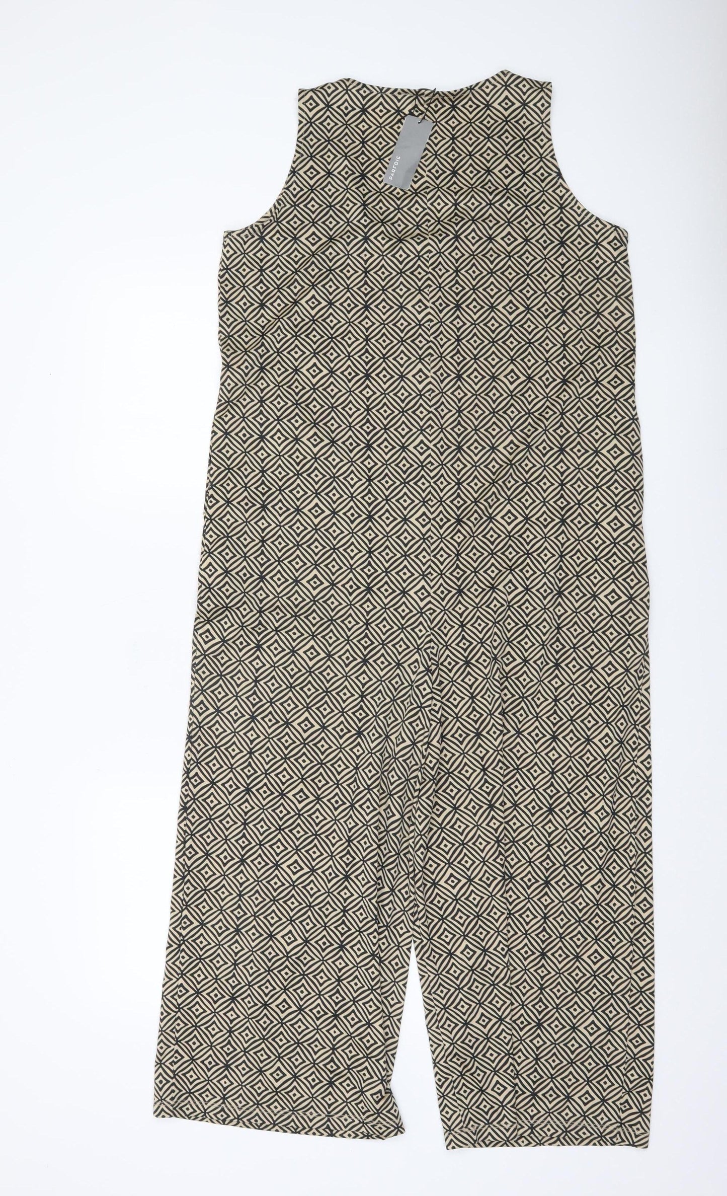 Parfois Women Beige Black Geometric Sleeveless Jumpsuit XS Wide-Leg